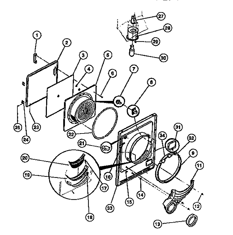 DOOR, FRONT PANEL, LINT FILTER Diagram and Parts List for DG8800PW1  Frigidaire Dryer
