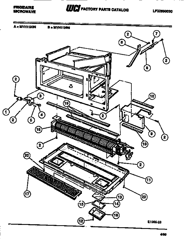 VENT Diagram and Parts List for MVH1190N  Frigidaire Microwave