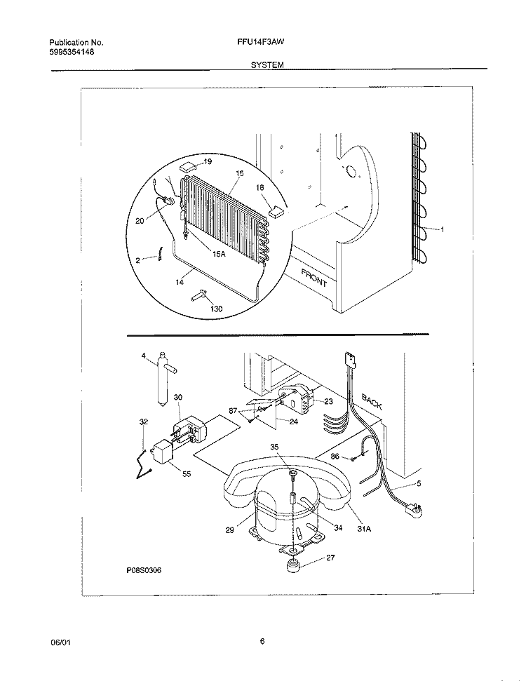 SYSTEM Diagram and Parts List for FFU14F3AW0  Frigidaire Freezer
