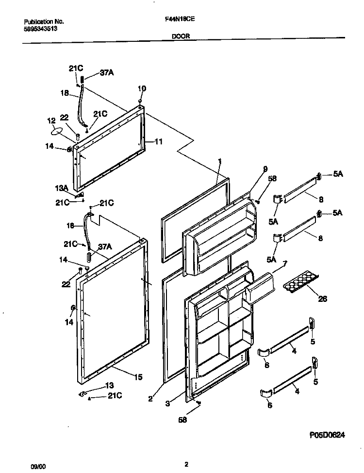 DOOR Diagram and Parts List for F44N18CEW8  Frigidaire Refrigerator