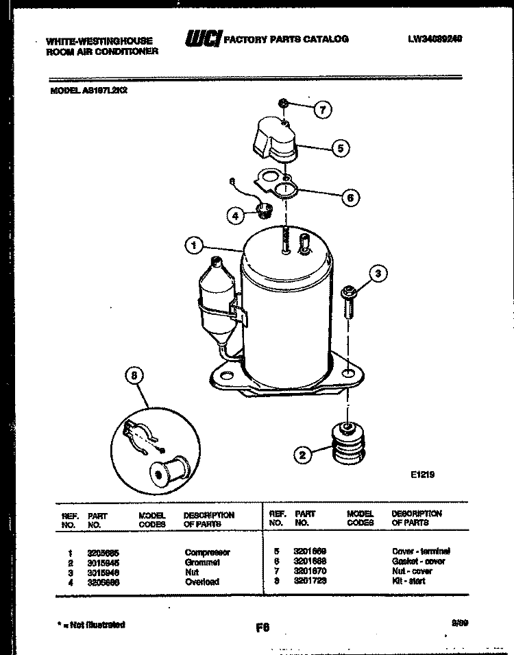 COMPRESSOR PARTS Diagram and Parts List for AS187L2K2  Frigidaire Air Conditioner