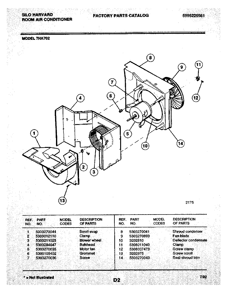 MOTOR / FAN Diagram and Parts List for 7HA702  Frigidaire Air Conditioner
