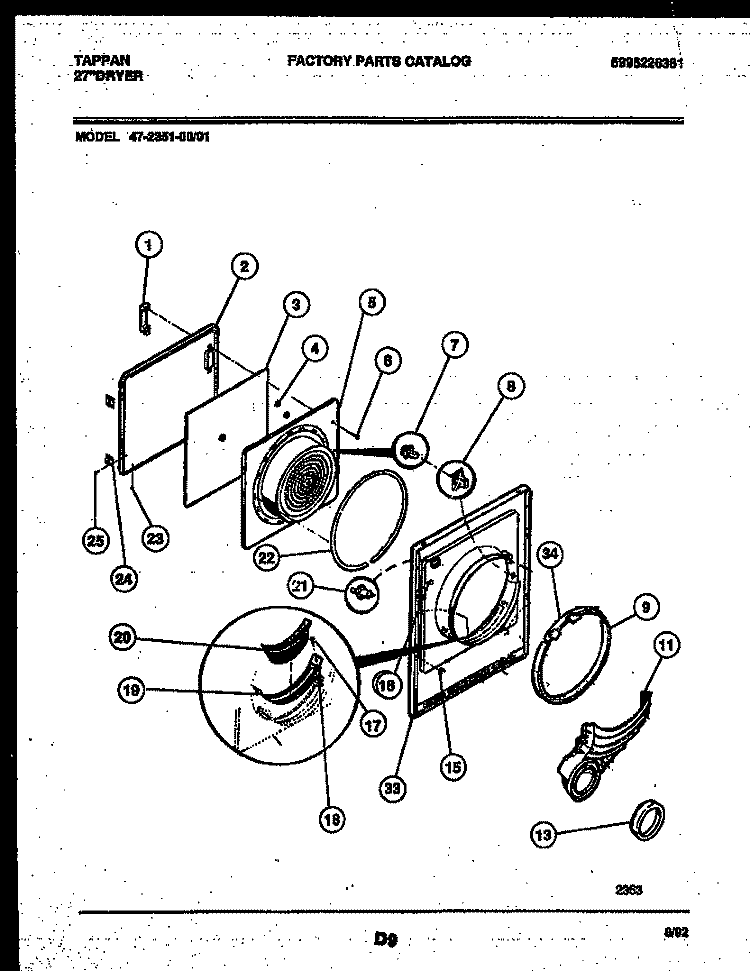 DOOR PARTS Diagram and Parts List for 47-2351-00-01  Tappan Dryer