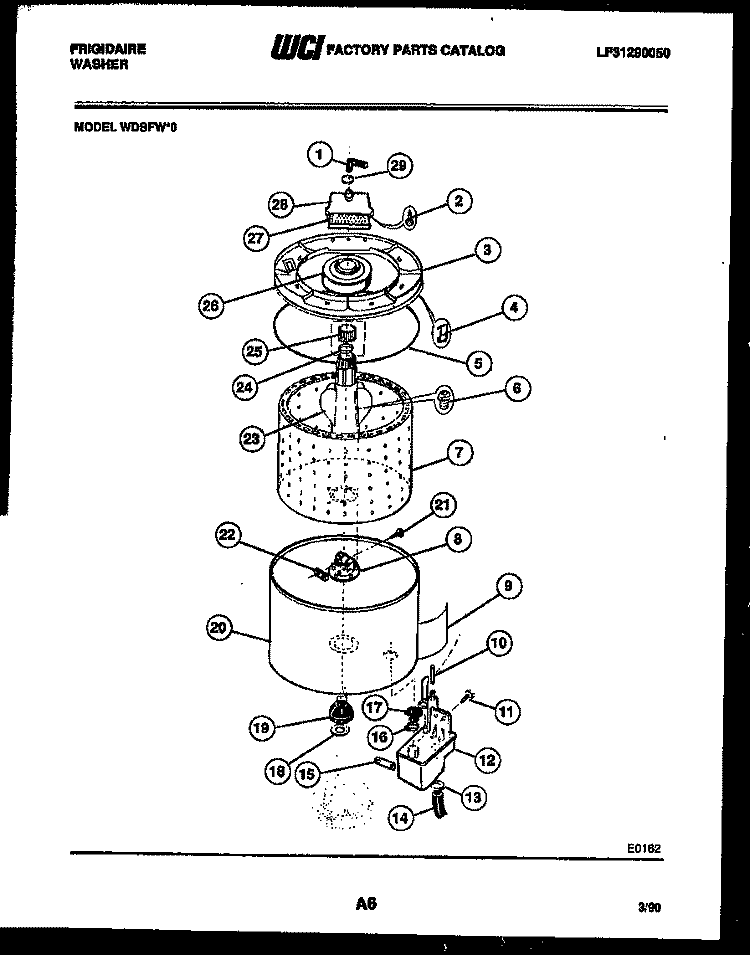 TUB DETAIL Diagram and Parts List for WDSFW0  Frigidaire Washer