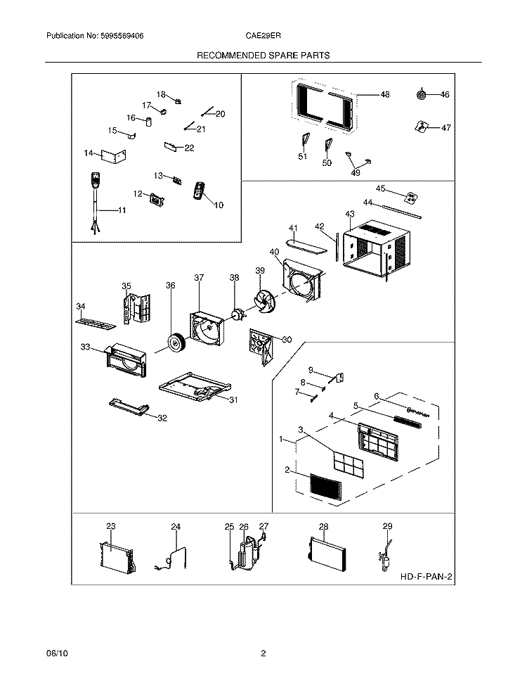 RECOMMENDED SPARE PARTS Diagram and Parts List for CAE29ER0  Crosley Air Conditioner