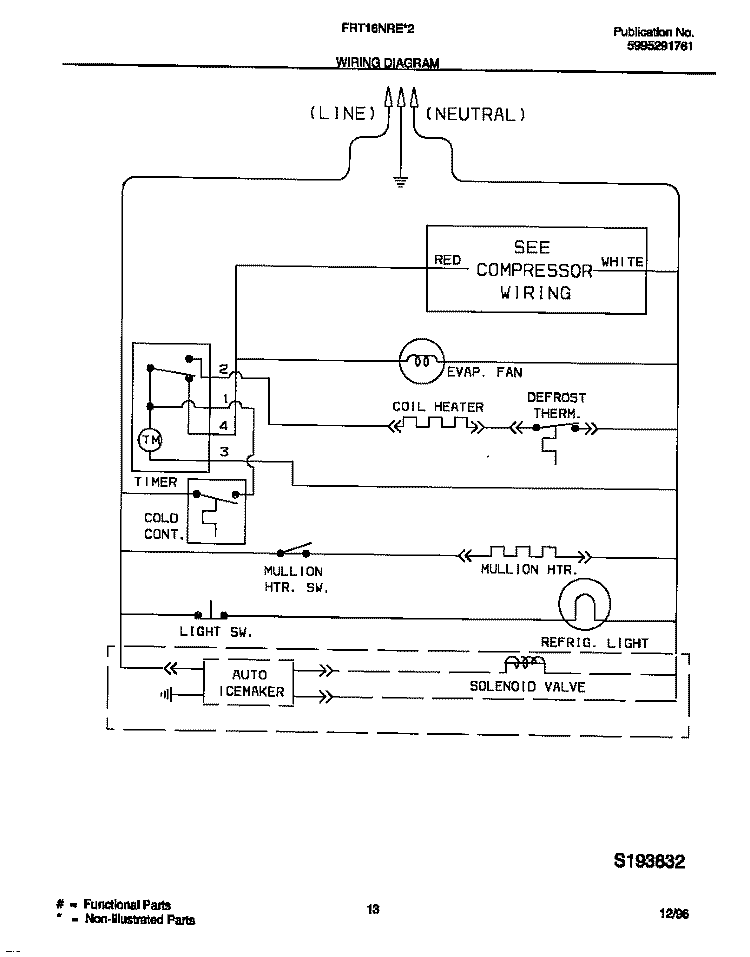 WIRING DIAGRAM Diagram and Parts List for FRT16NREW2  Frigidaire Refrigerator