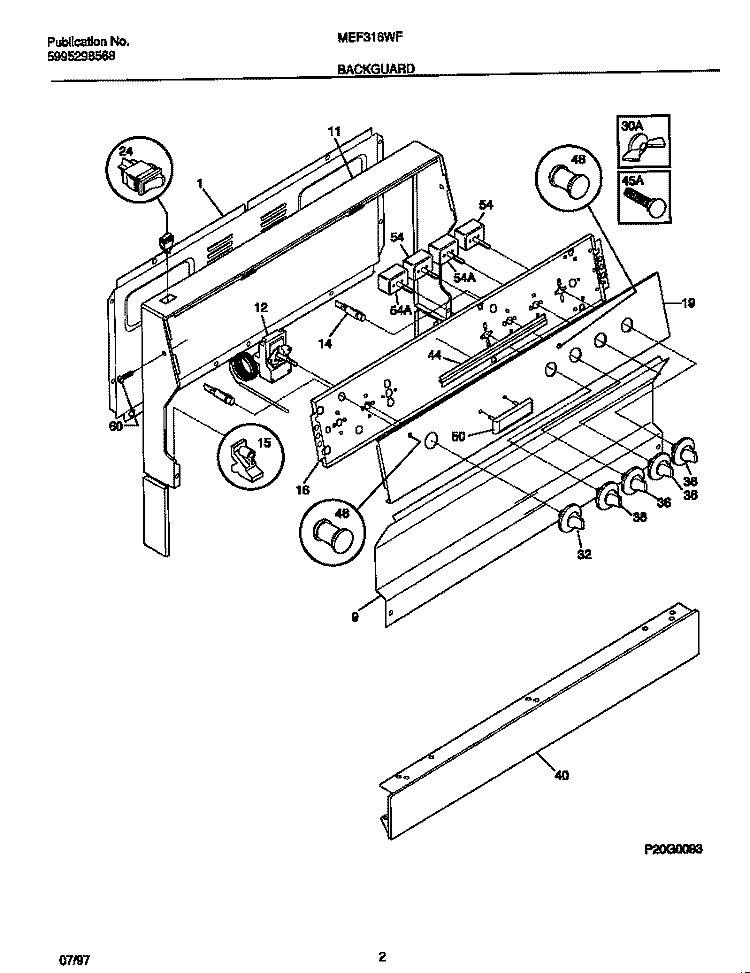 BACKGUARD Diagram and Parts List for MEF316WFSB  Frigidaire Range