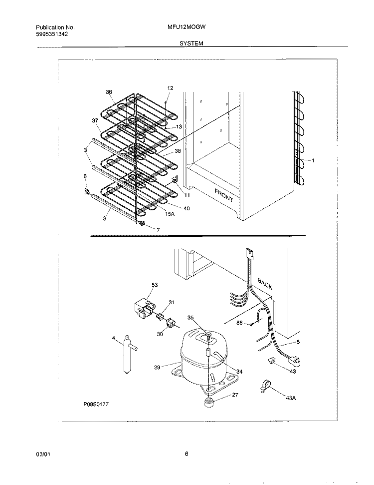SYSTEM Diagram and Parts List for MFU12M0GW2  Frigidaire Freezer