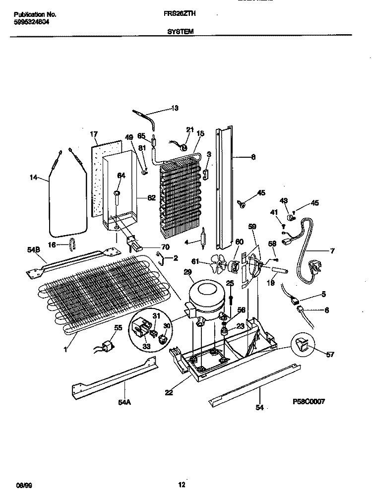 SYSTEM Diagram and Parts List for FRS26ZTHB0  Frigidaire Refrigerator