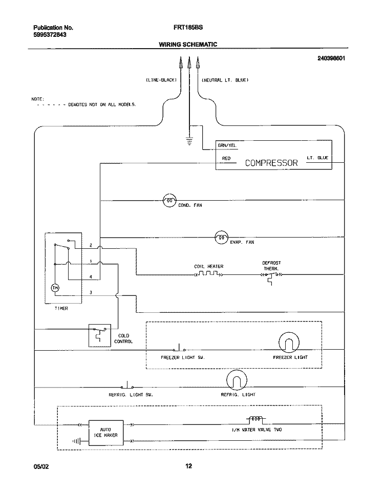 WIRING SCHEMATIC Diagram and Parts List for FRT185BSB3  Frigidaire Refrigerator