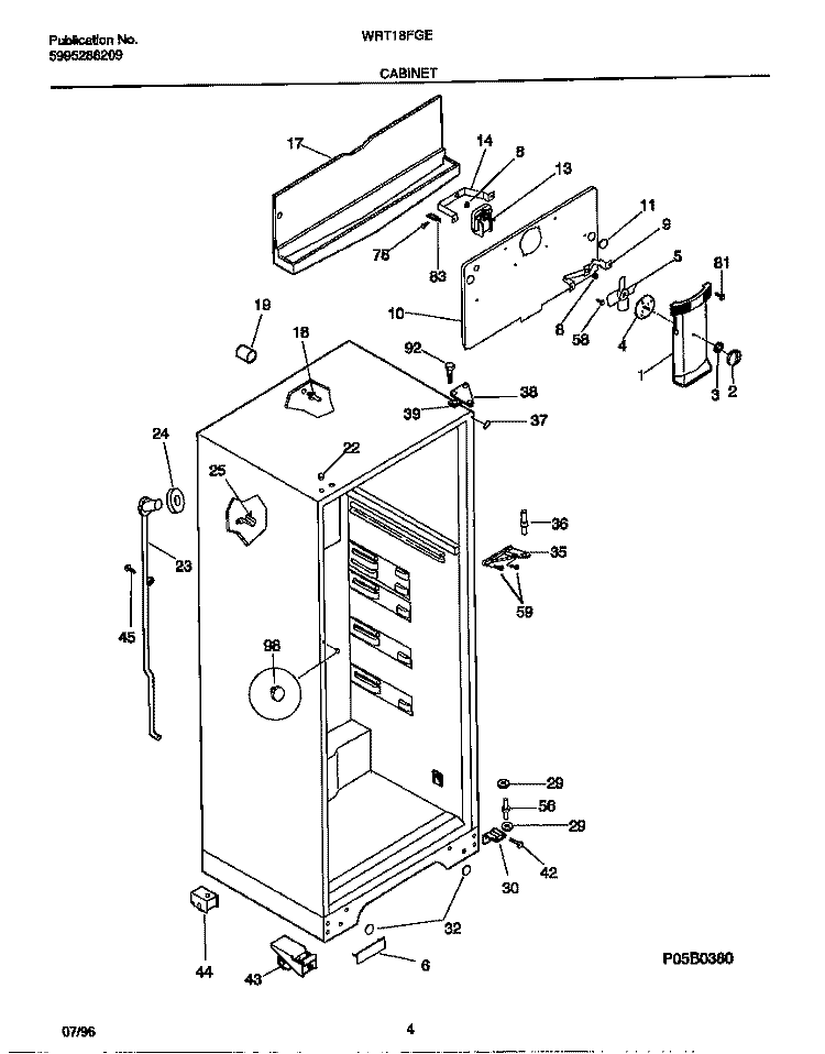 CABINET Diagram and Parts List for WRT18FGEW1  Frigidaire Refrigerator
