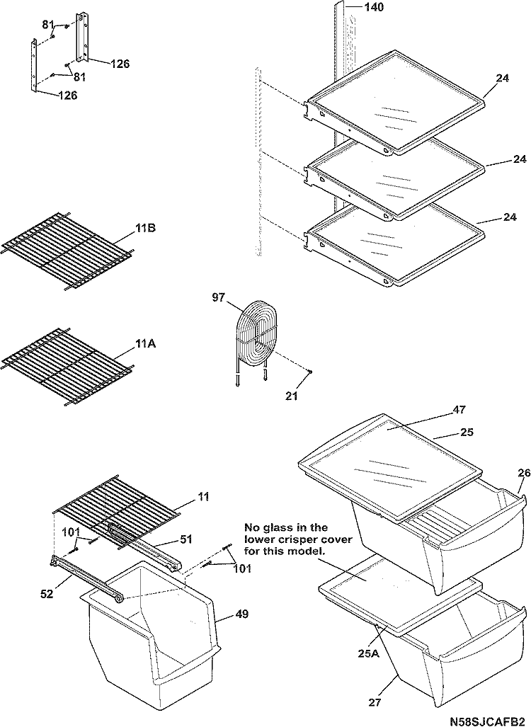 SHELVES Diagram and Parts List for FRS3HR35KW1  Frigidaire Refrigerator
