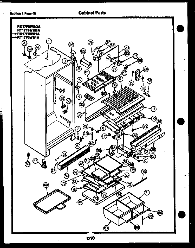 CABINET PARTS Diagram and Parts List for RT17F9WSGA  Gibson Refrigerator