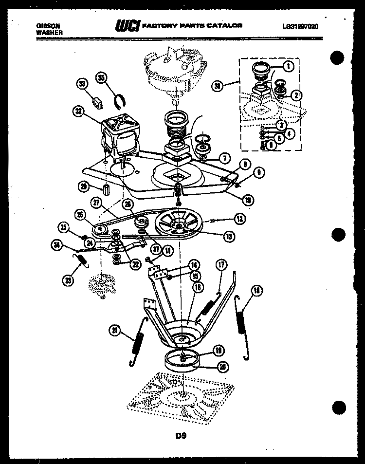 MOTOR AND IDLER ARM CLUTCH Diagram and Parts List for WA28M6WTFB  Gibson Washer