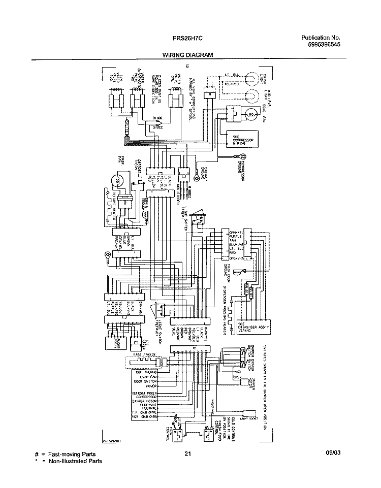 WIRING DIAGRAM Diagram and Parts List for FRS26H7CW1  Frigidaire Refrigerator