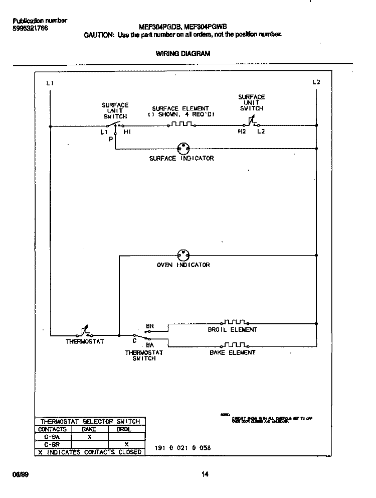 WIRING DIAGRAM Diagram and Parts List for MEF303PGDY  Frigidaire Range