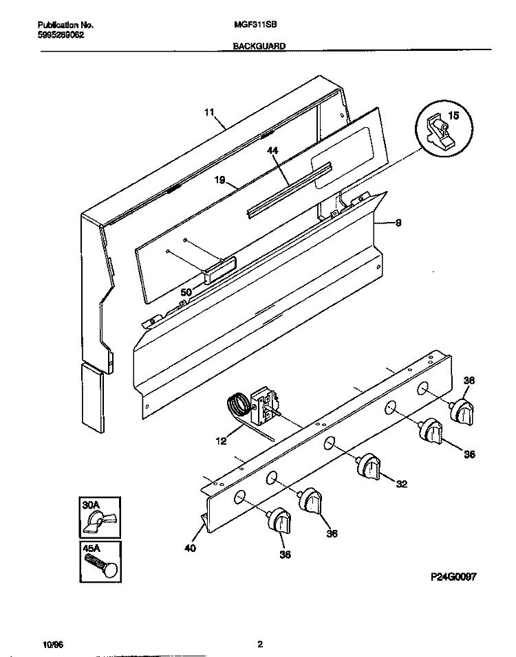 BACKGUARD Diagram and Parts List for MGF311SBWD  Frigidaire Range