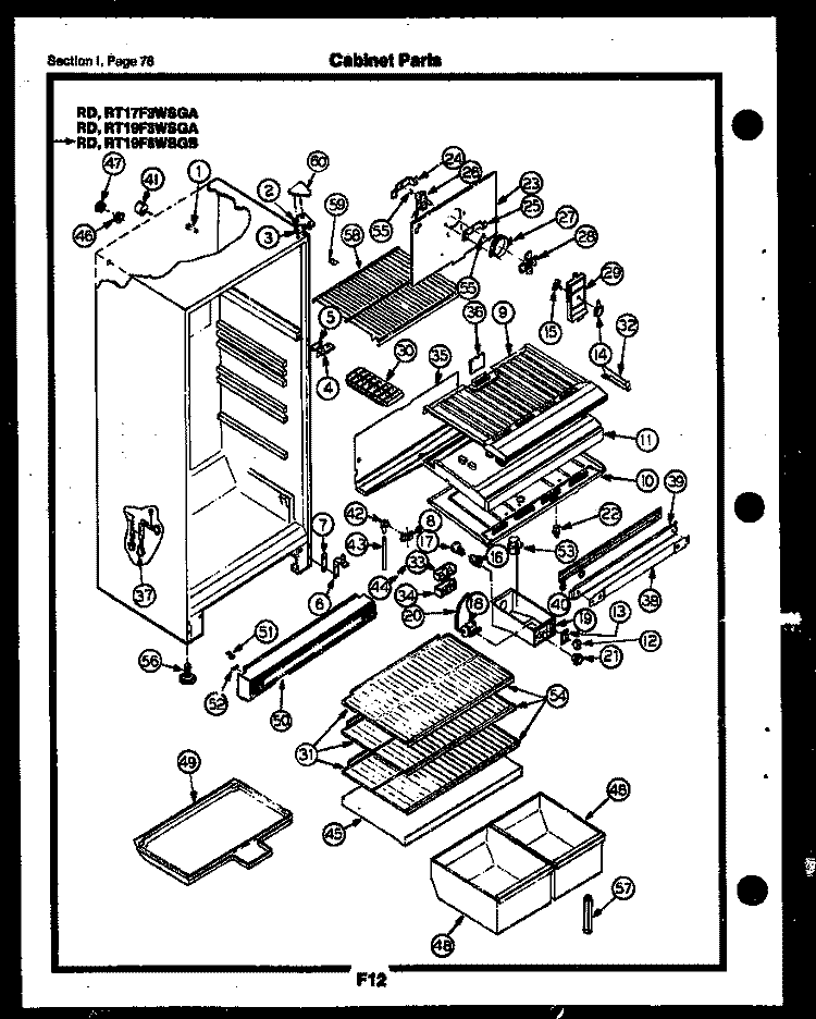 CABINET PARTS Diagram and Parts List for RT17F3WSGA  Gibson Refrigerator