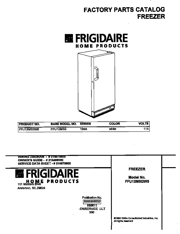 COVER Diagram and Parts List for FFU12M5GW0  Frigidaire Freezer