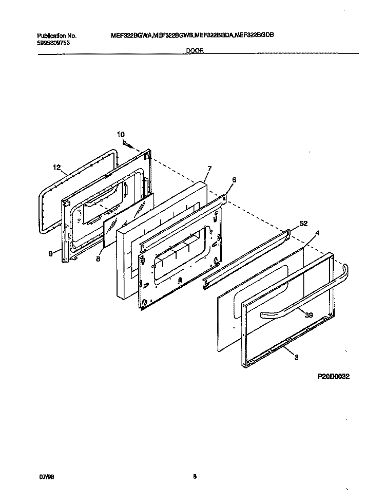 DOOR Diagram and Parts List for MEF322BGWB  Uni Range