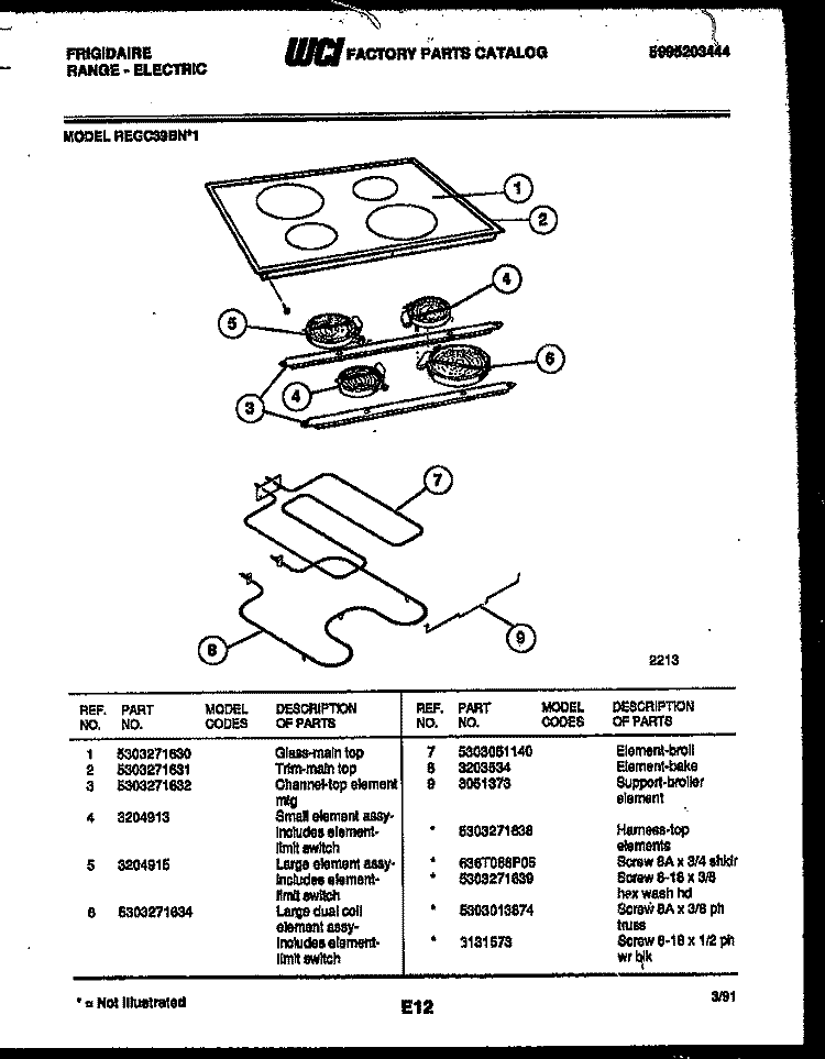 COOKTOP AND BROILER PARTS Diagram and Parts List for REGC39BNW1  Frigidaire Range