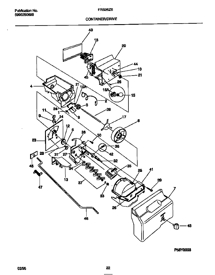 CONTAINER / DRIVE Diagram and Parts List for FRS26ZSEB0  Frigidaire Refrigerator