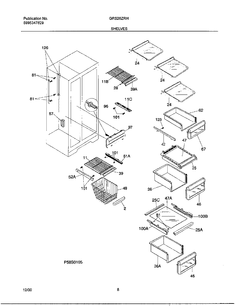 SHELVES Diagram and Parts List for GRS26ZRHW6  Gibson Refrigerator