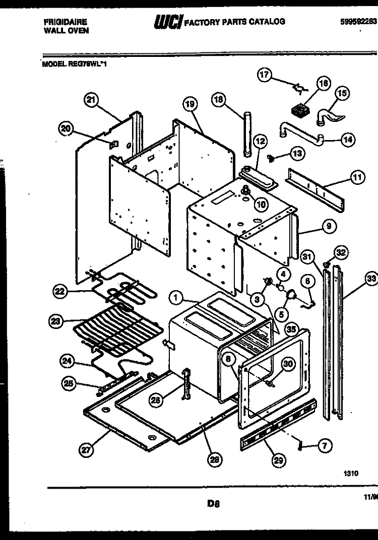 BODY PARTS Diagram and Parts List for REG78WLB1  Frigidaire Wall Oven