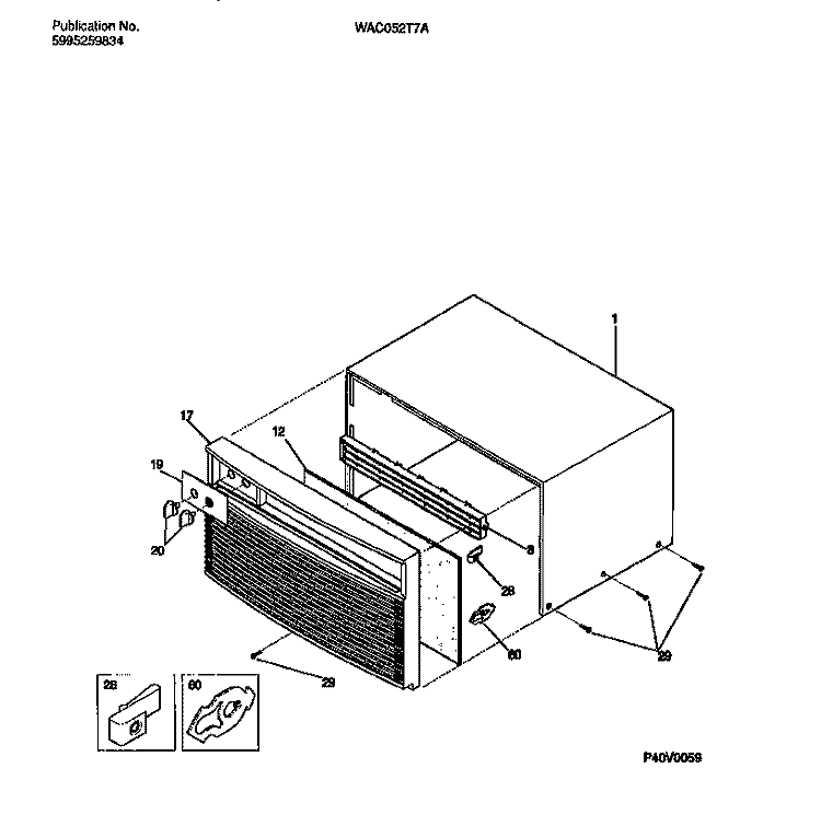 CABINET FRONT & WRAPPER Diagram and Parts List for WAC052T7A5  Frigidaire Air Conditioner