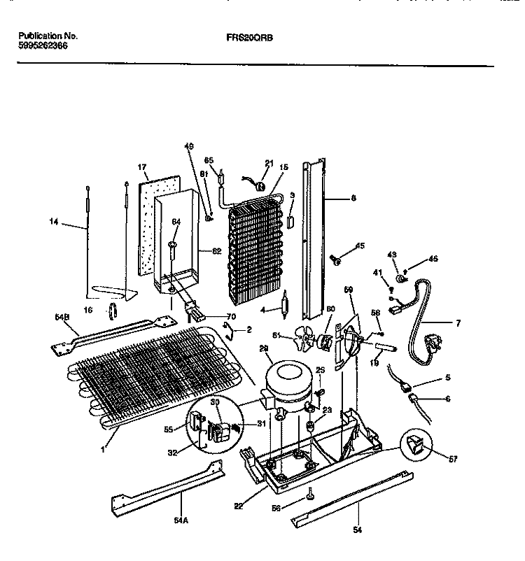 COOLING SYSTEM Diagram and Parts List for FRS20QRBW1  Frigidaire Refrigerator