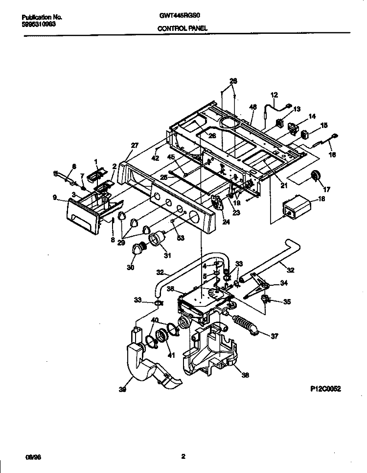 CONTROL PANEL Diagram and Parts List for GWT445RGS0  Gibson Washer