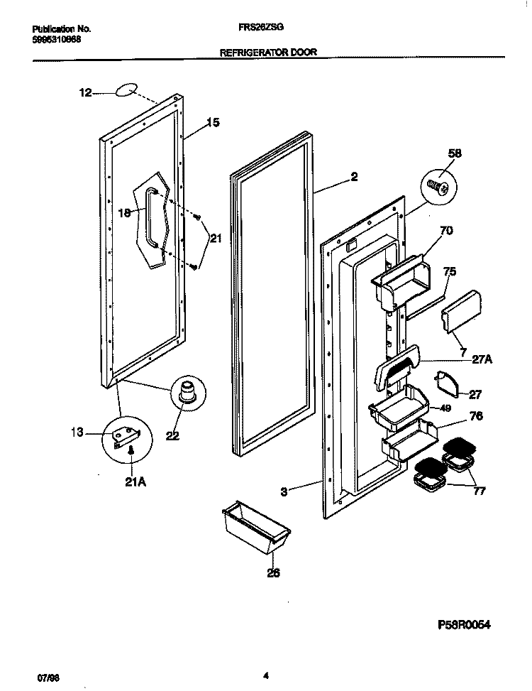 REFRIGERATOR DOOR Diagram and Parts List for FRS26ZSGW2  Frigidaire Refrigerator