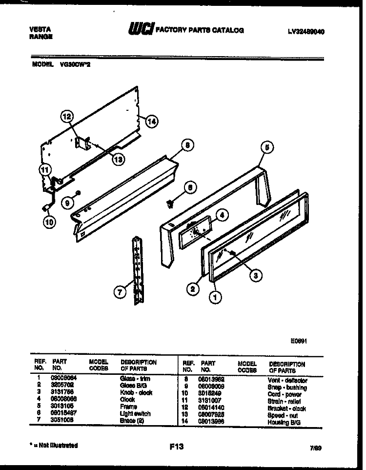BACKGUARD Diagram and Parts List for VG30CW2  Tappan Range