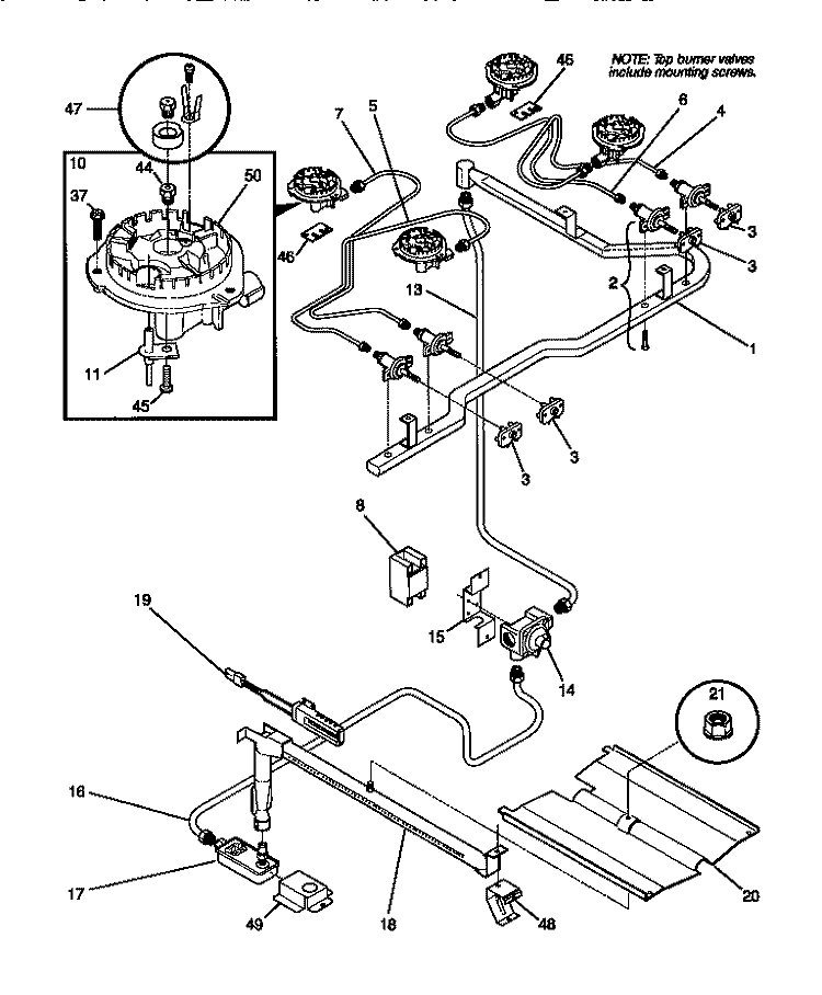 BURNER Diagram and Parts List for GGF325BBWB  Gibson Range