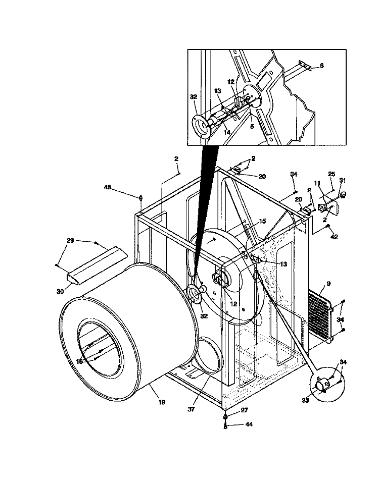 CABINET, DRUM Diagram and Parts List for FDG336RBS1  Frigidaire Dryer