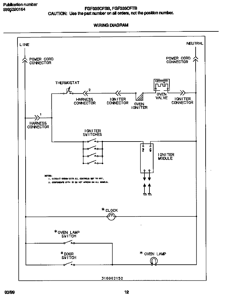 WIRING DIAGRAM Diagram and Parts List for FGF335CFSB  Frigidaire Range