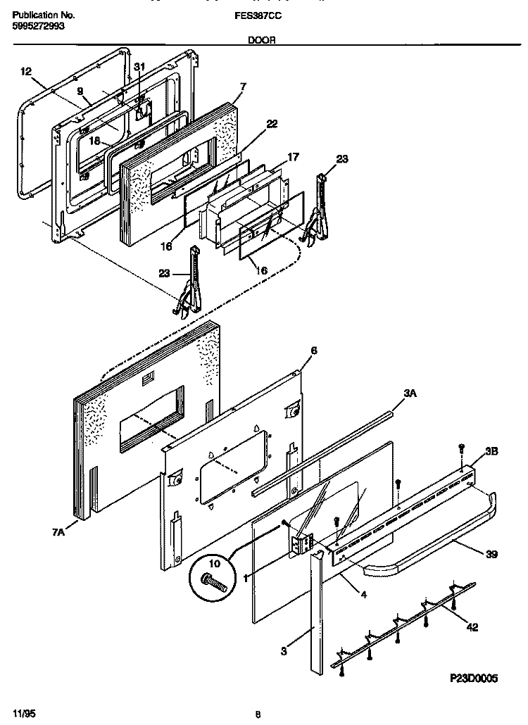 DOOR Diagram and Parts List for FES387CCSA  Frigidaire Wall Oven