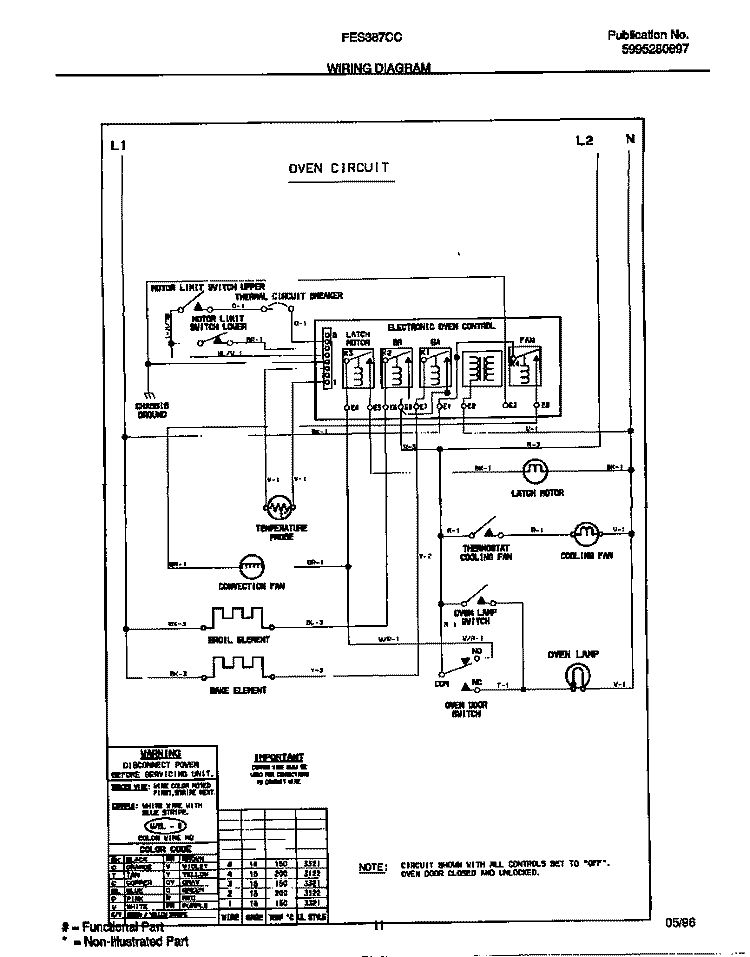WIRING DIAGRAM Diagram and Parts List for FES387CCSD  Frigidaire Wall Oven