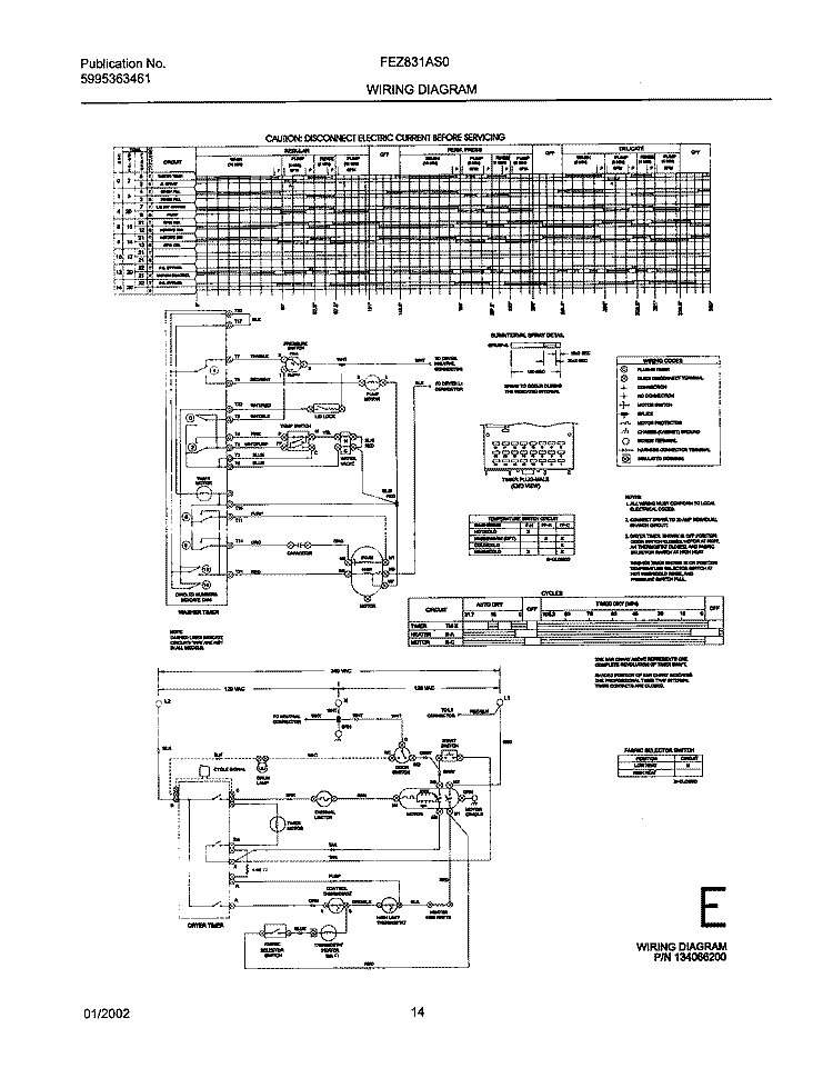 134066200 WIRING DIAGRAM Diagram and Parts List for FEZ831AS0  Frigidaire Washer Dryer Combo