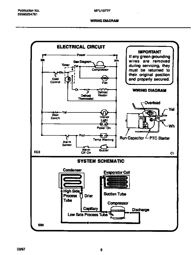 WIRING DIAGRAM Diagram and Parts List for MFU16F7FW0  Frigidaire Freezer