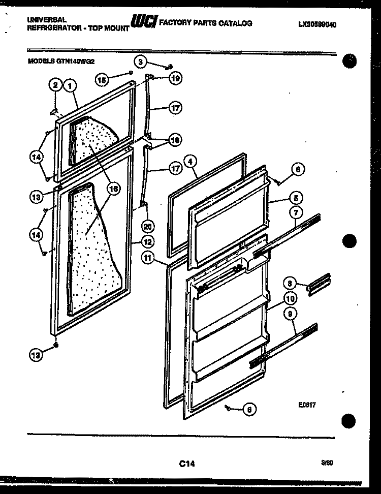 DOOR PARTS Diagram and Parts List for GTN140BG2  Frigidaire Refrigerator