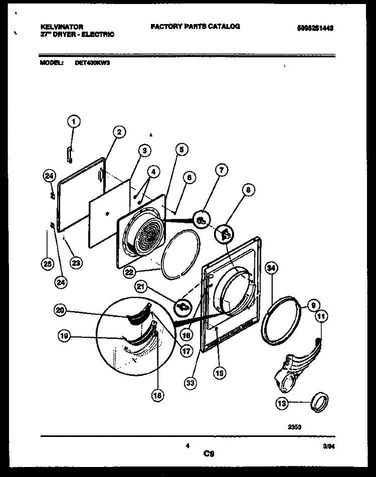 DOOR PARTS Diagram and Parts List for DET400KD3  Kelvinator Dryer