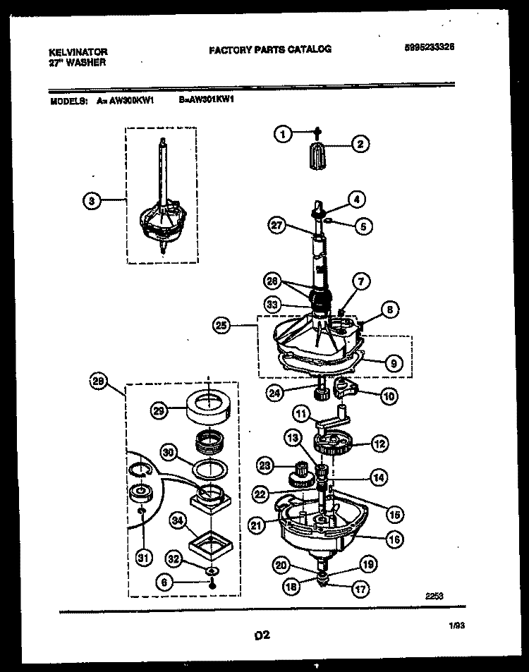 TRANSMISSION PARTS Diagram and Parts List for AW301KD1  Kelvinator Washer