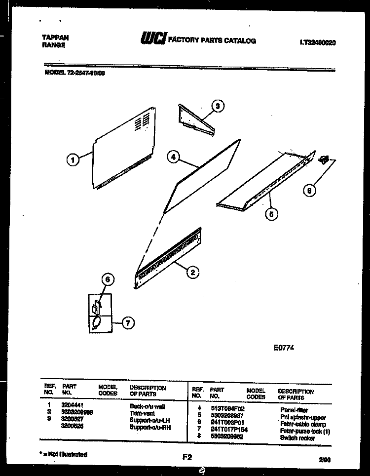 SPLASHER CONTROL Diagram and Parts List for 72-2547-00-08  Tappan Range