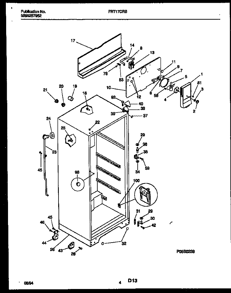 CABINET PARTS Diagram and Parts List for FRT17CRBW0  Frigidaire Refrigerator