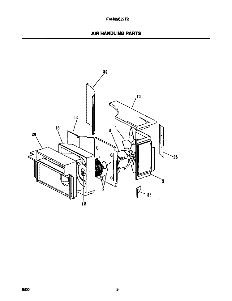 AIR HANDLING PARTS Diagram and Parts List for FAH096J2T2  Frigidaire Air Conditioner