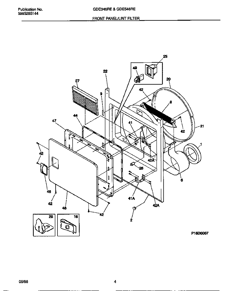 FRONT PANEL / LINT FILTER Diagram and Parts List for GDE346RES0  Gibson Dryer