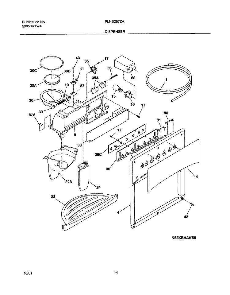 DISPENSER Diagram and Parts List for PLHS267ZAB0  Frigidaire Refrigerator
