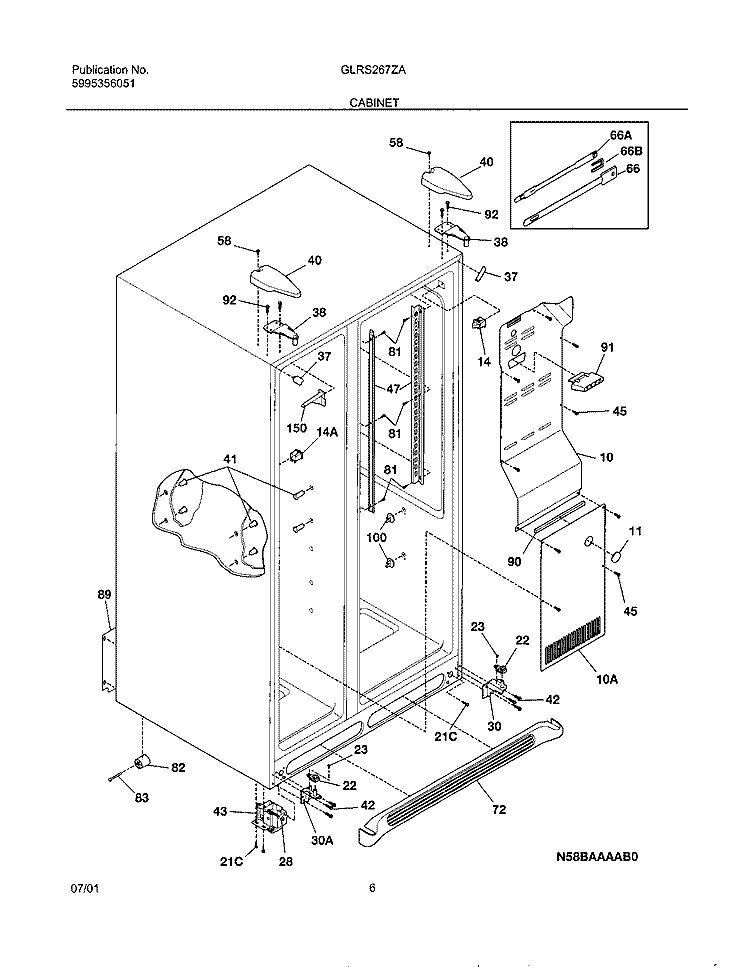 CABINET Diagram and Parts List for GLRS267ZAB1  Frigidaire Refrigerator