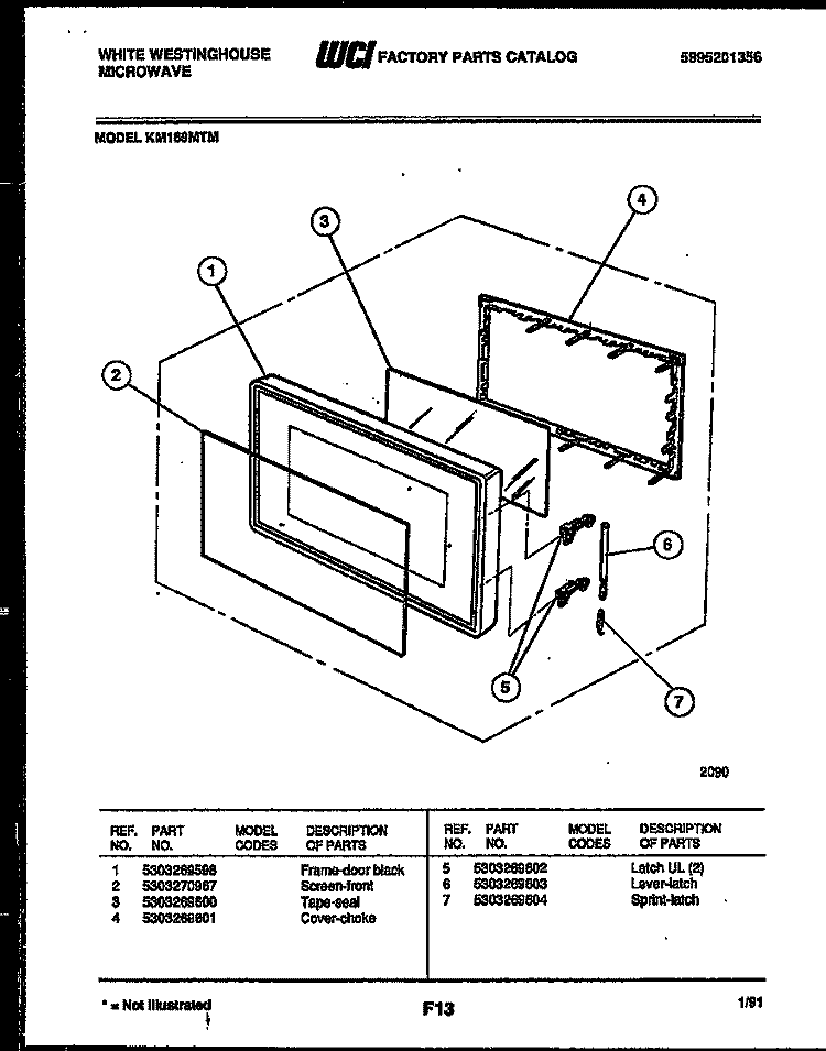 DOOR PARTS Diagram and Parts List for KM169MTM  Frigidaire Microwave